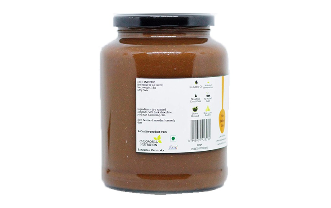 All Over Nuts 55% Dark Chocolate Almond Butter  Creamy   Glass Jar  1 kilogram